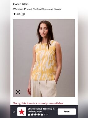 Calvin Klein Yellow and White Printed Sleeveless Chiffon Blouse
